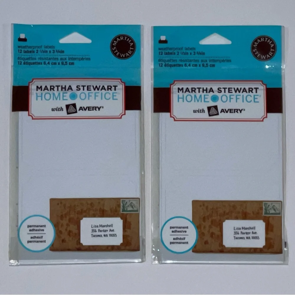 Set of 2 Martha Stewart Home Office Avery White Waterproof Labels